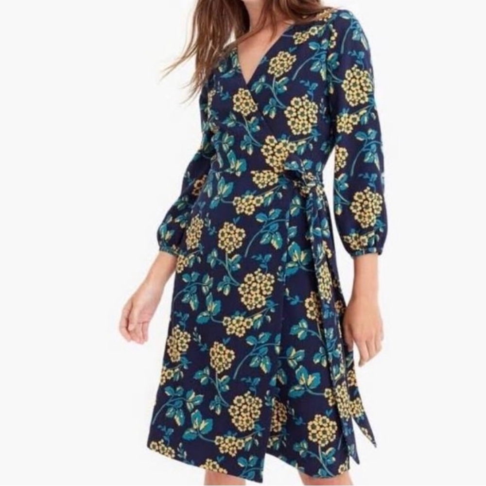 J.crew golden floral crepe wrap dress size 6